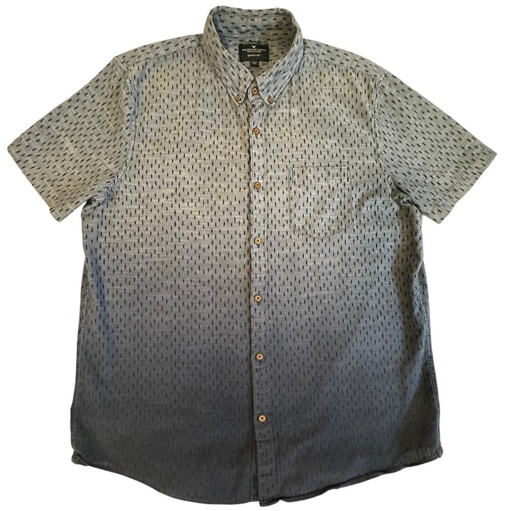 Ombré Button Up Shirt Gray Black Short Sleeve